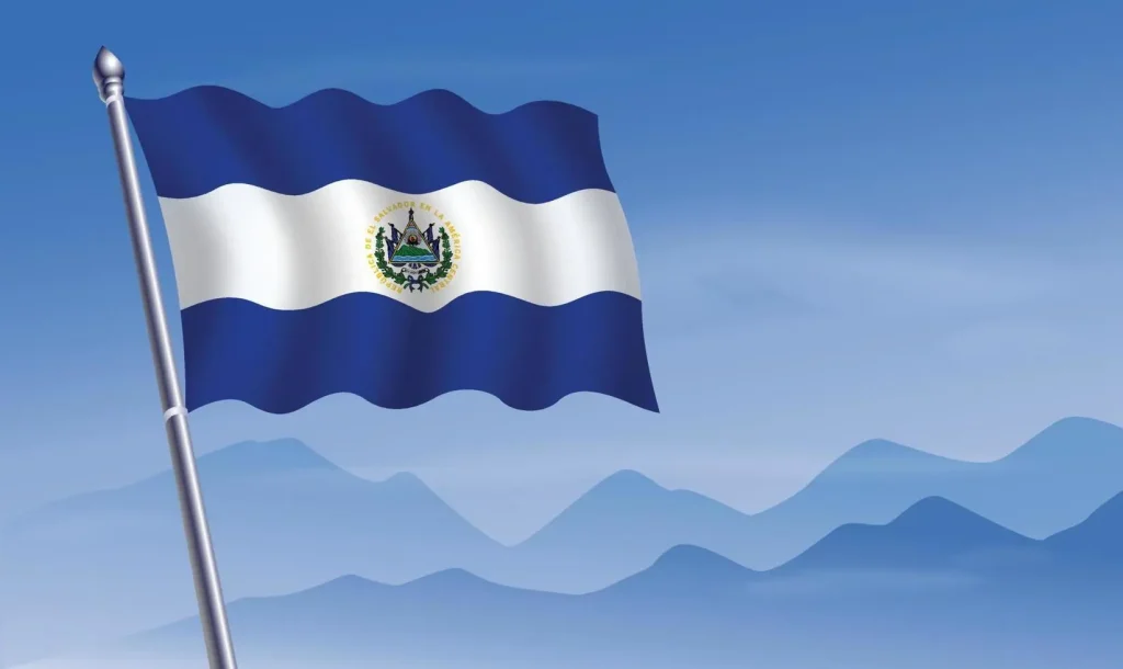 el salvador flag with background of mountains and sky vector