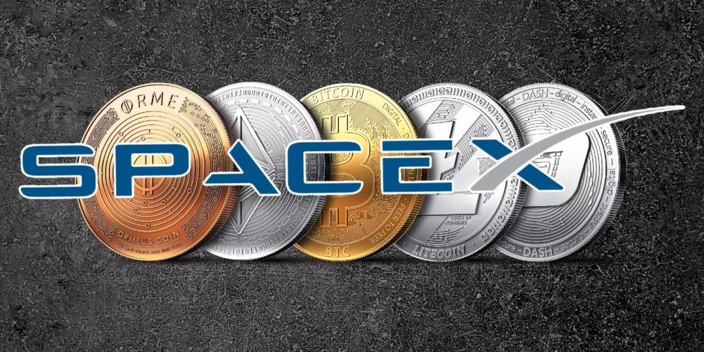 spacex logo on crypto coins