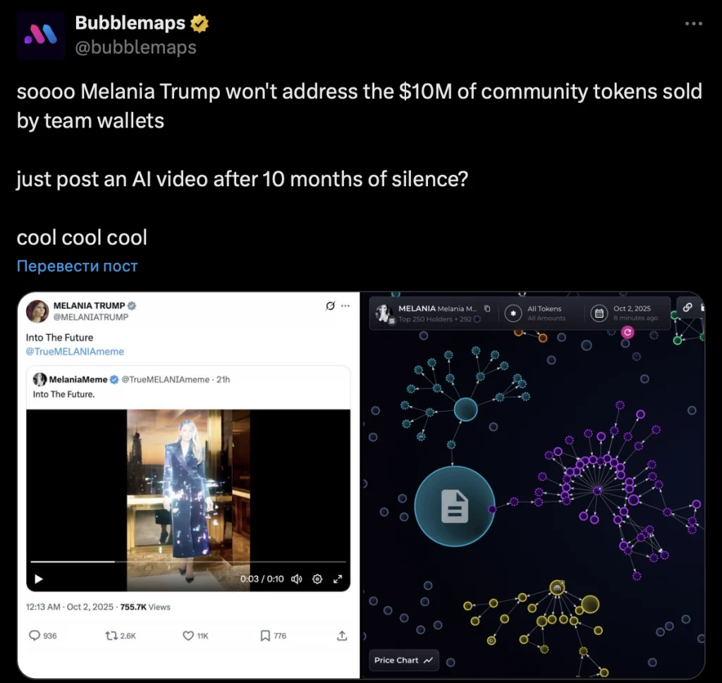 Melania Trump re-ads her memcoin despite the $10 million token sales scandal - Cryptol bubblemaps
